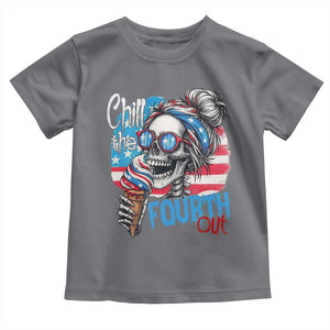 Funny Chill The Fourth Out 4th Of July Toddler T Shirt Patriotic Skeleton Popsicle US Flag TS11 Charcoal Print Your Wear