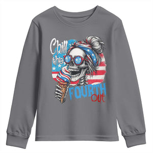 Funny Chill The Fourth Out 4th Of July Youth Sweatshirt Patriotic Skeleton Popsicle US Flag TS11 Charcoal Print Your Wear