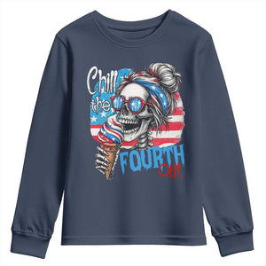 Funny Chill The Fourth Out 4th Of July Youth Sweatshirt Patriotic Skeleton Popsicle US Flag TS11 Navy Print Your Wear
