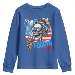 Funny Chill The Fourth Out 4th Of July Youth Sweatshirt Patriotic Skeleton Popsicle US Flag TS11 Royal Blue Print Your Wear