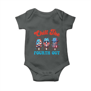 Funny Chill The Fourth Out Baby Onesie 4th of July Horror Movie Popsicle Mask USA Flag TS11 Dark Heather Print Your Wear