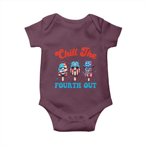 Funny Chill The Fourth Out Baby Onesie 4th of July Horror Movie Popsicle Mask USA Flag TS11 Maroon Print Your Wear