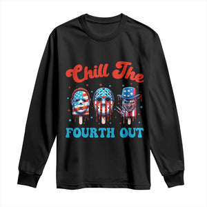 Funny Chill The Fourth Out Long Sleeve Shirt 4th of July Horror Movie Popsicle Mask USA Flag TS11 Black Print Your Wear