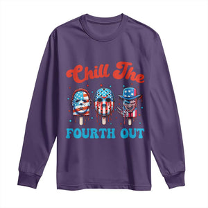 Funny Chill The Fourth Out Long Sleeve Shirt 4th of July Horror Movie Popsicle Mask USA Flag TS11 Purple Print Your Wear