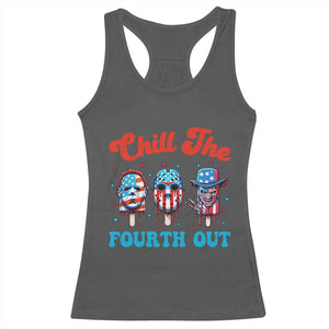 Funny Chill The Fourth Out Racerback Tank Top 4th of July Horror Movie Popsicle Mask USA Flag TS11 Dark Heather Print Your Wear