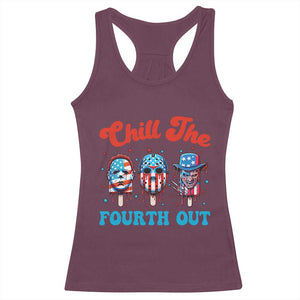 Funny Chill The Fourth Out Racerback Tank Top 4th of July Horror Movie Popsicle Mask USA Flag TS11 Maroon Print Your Wear