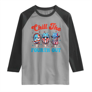 Funny Chill The Fourth Out Raglan Shirt 4th of July Horror Movie Popsicle Mask USA Flag TS11 Sport Gray Black Print Your Wear
