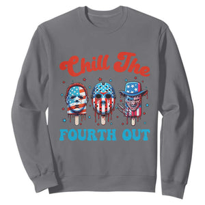 Funny Chill The Fourth Out Sweatshirt 4th of July Horror Movie Popsicle Mask USA Flag TS11 Charcoal Print Your Wear