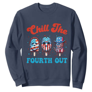Funny Chill The Fourth Out Sweatshirt 4th of July Horror Movie Popsicle Mask USA Flag TS11 Navy Print Your Wear