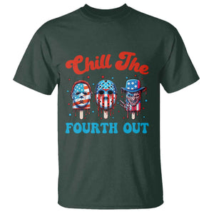 Funny Chill The Fourth Out T Shirt 4th of July Horror Movie Popsicle Mask USA Flag TS11 Dark Forest Green Print Your Wear