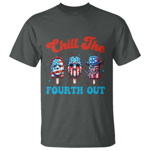 Funny Chill The Fourth Out T Shirt 4th of July Horror Movie Popsicle Mask USA Flag TS11 Dark Heather Print Your Wear