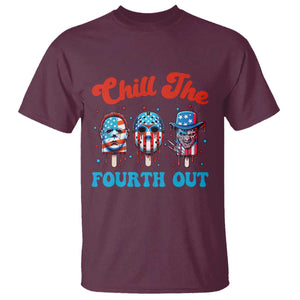 Funny Chill The Fourth Out T Shirt 4th of July Horror Movie Popsicle Mask USA Flag TS11 Maroon Print Your Wear