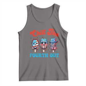 Funny Chill The Fourth Out Tank Top 4th of July Horror Movie Popsicle Mask USA Flag TS11 Deep Heather Print Your Wear