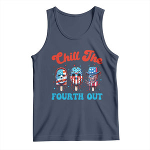 Funny Chill The Fourth Out Tank Top 4th of July Horror Movie Popsicle Mask USA Flag TS11 Navy Print Your Wear