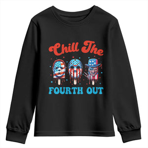 Funny Chill The Fourth Out Youth Sweatshirt 4th of July Horror Movie Popsicle Mask USA Flag TS11 Black Print Your Wear