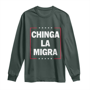Funny Chinga La Migra Long Sleeve Shirt Star Stripes TS11 Dark Forest Green Print Your Wear