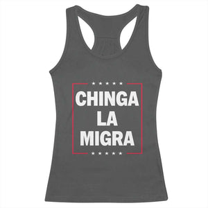 Funny Chinga La Migra Racerback Tank Top Star Stripes TS11 Dark Heather Print Your Wear