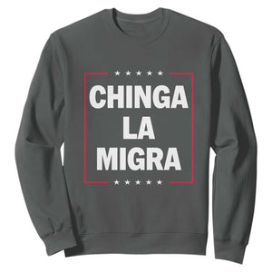 Funny Chinga La Migra Sweatshirt Star Stripes TS11 Dark Heather Print Your Wear