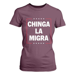 Funny Chinga La Migra T Shirt For Women Star Stripes TS11 Maroon Print Your Wear