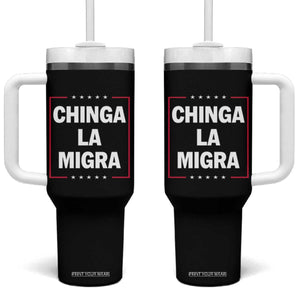 Funny Chinga La Migra Tumbler With Handle Star Stripes TS11 One Size: 40 oz Black Print Your Wear