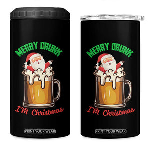 Funny Christmas Beer 4 in 1 Can Cooler Tumbler Merry Drunk I'm Xmas Wasted Santa TS11 One Size: 16 oz Black Print Your Wear
