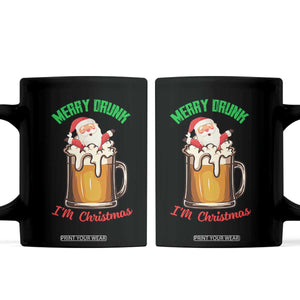 Funny Christmas Beer Coffee Mug Merry Drunk I'm Xmas Wasted Santa TS11 Black Print Your Wear