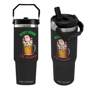 Funny Christmas Beer Flip Straw Tumbler Merry Drunk I'm Xmas Wasted Santa TS11 One Size: 30 oz Black Print Your Wear