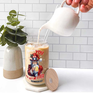 Funny Christmas Beer Glass Can I Want You To Get Me A Beer Santa Uncle Sam TS11 Print Your Wear