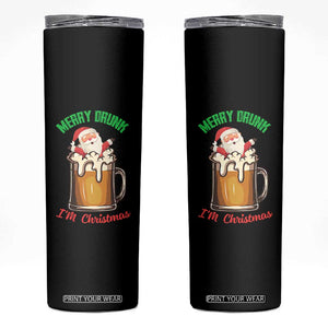 Funny Christmas Beer Skinny Tumbler Merry Drunk I'm Xmas Wasted Santa TS11 Black Print Your Wear