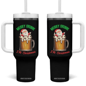 Funny Christmas Beer Tumbler With Handle Merry Drunk I'm Xmas Wasted Santa TS11 One Size: 40 oz Black Print Your Wear