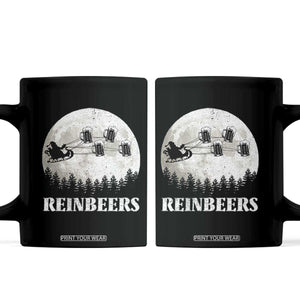 Funny Christmas Beers Coffee Mug Reinbeers Santa Sleigh Moon TS11 Black Print Your Wear