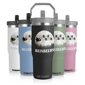 Funny Christmas Beers Flip Straw Tumbler Reinbeers Santa Sleigh Moon TS11 Print Your Wear