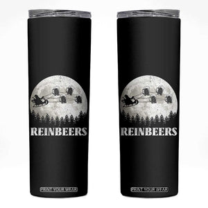 Funny Christmas Beers Skinny Tumbler Reinbeers Santa Sleigh Moon TS11 Black Print Your Wear