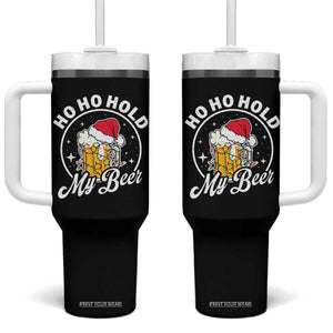 Funny Christmas Beers Tumbler With Handle Ho Ho Hold My Beer Vintage Mug Santa Hat TS11 One Size: 40 oz Black Print Your Wear