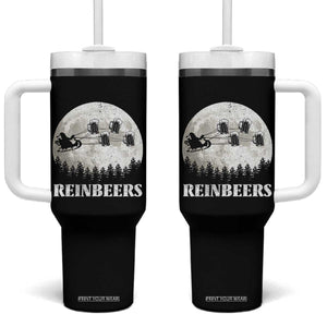 Funny Christmas Beers Tumbler With Handle Reinbeers Santa Sleigh Moon TS11 One Size: 40 oz Black Print Your Wear