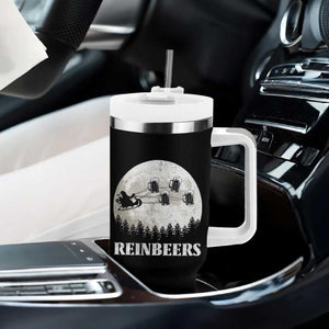 Funny Christmas Beers Tumbler With Handle Reinbeers Santa Sleigh Moon TS11 Print Your Wear