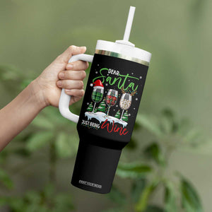 Funny Christmas Wine Tumbler With Handle Dear Santa Just Bring Wine Winter Holiday TS11 Print Your Wear