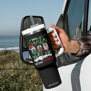Funny Christmas Wine Tumbler With Handle Dear Santa Just Bring Wine Winter Holiday TS11 Print Your Wear