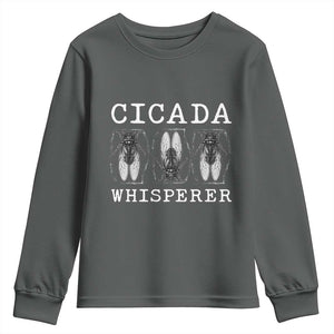 Funny Cicada Whisperer Youth Sweatshirt Periodical Cicada Swarm TS11 Dark Heather Print Your Wear