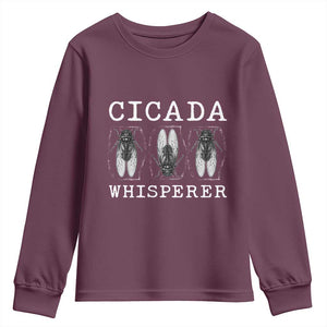 Funny Cicada Whisperer Youth Sweatshirt Periodical Cicada Swarm TS11 Maroon Print Your Wear