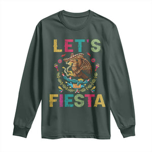 Funny Cinco De Mayo Long Sleeve Shirt Let's Fiesta Golden Eagle Mexico Flag TS11 Dark Forest Green Print Your Wear
