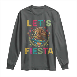 Funny Cinco De Mayo Long Sleeve Shirt Let's Fiesta Golden Eagle Mexico Flag TS11 Dark Heather Print Your Wear