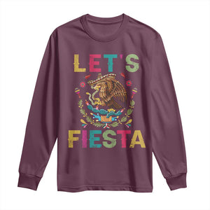 Funny Cinco De Mayo Long Sleeve Shirt Let's Fiesta Golden Eagle Mexico Flag TS11 Maroon Print Your Wear