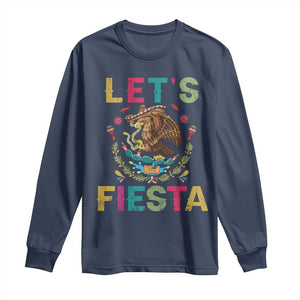 Funny Cinco De Mayo Long Sleeve Shirt Let's Fiesta Golden Eagle Mexico Flag TS11 Navy Print Your Wear
