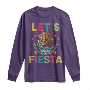 Funny Cinco De Mayo Long Sleeve Shirt Let's Fiesta Golden Eagle Mexico Flag TS11 Purple Print Your Wear