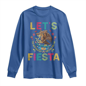 Funny Cinco De Mayo Long Sleeve Shirt Let's Fiesta Golden Eagle Mexico Flag TS11 Royal Blue Print Your Wear