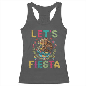 Funny Cinco De Mayo Racerback Tank Top Let's Fiesta Golden Eagle Mexico Flag TS11 Dark Heather Print Your Wear