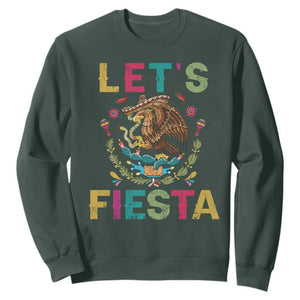 Funny Cinco De Mayo Sweatshirt Let's Fiesta Golden Eagle Mexico Flag TS11 Dark Forest Green Print Your Wear
