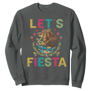 Funny Cinco De Mayo Sweatshirt Let's Fiesta Golden Eagle Mexico Flag TS11 Dark Heather Print Your Wear