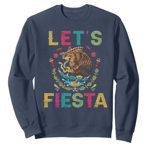 Funny Cinco De Mayo Sweatshirt Let's Fiesta Golden Eagle Mexico Flag TS11 Navy Print Your Wear